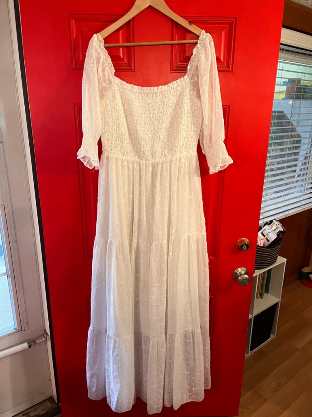 Baltic Born Women's White Smocked Maxi Dress with Puff Sleeves Size XL